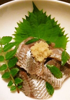 イワシの黒酢〆 山椒の葉の香りを添えて♪-レシピのメイン写真