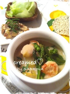エビとホタテのクリーム煮♡春野菜添え-レシピのメイン写真
