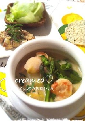 エビとホタテのクリーム煮♡春野菜添え-レシピのメイン写真