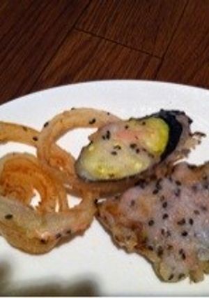 さばとナスの生姜天ぷら+オニオンリング-レシピのメイン写真