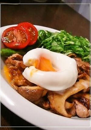 豚とエリンギのわさび焼き✿温玉のせ-レシピのメイン写真