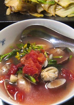 春スープ☆アサリと菜の花のトマトスープ-レシピのメイン写真