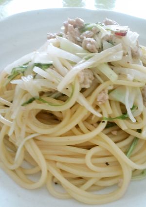 大根と水菜と豚ひきのスパゲッティ-レシピのメイン写真