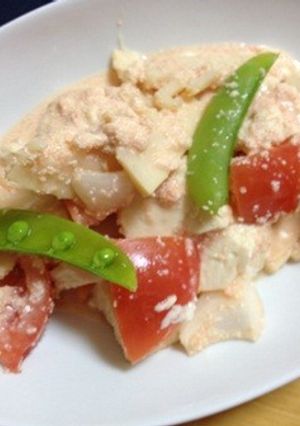 豆腐とトマトのたらマヨ炒め-レシピのメイン写真