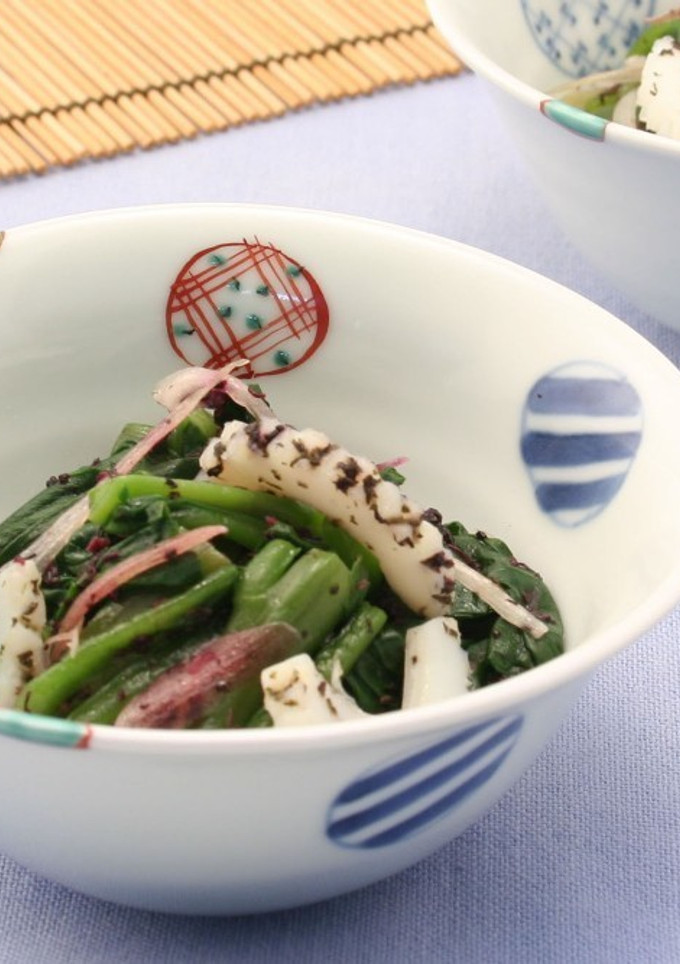 つるむらさきといかの香味和え-レシピのメイン写真