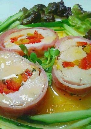 鶏肉とパプリカのベーコン巻オレンジソース-レシピのメイン写真