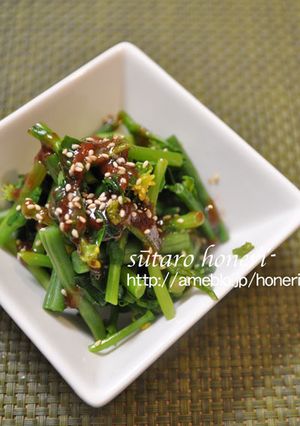 菜の花とインゲンの梅黒酢和え物-レシピのメイン写真