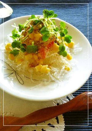 カニカマ×貝割れ×コーンのプチプチサラダ-レシピのメイン写真