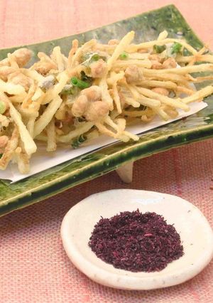 豆とごぼうのかき揚げ　赤しそ添え-レシピのメイン写真