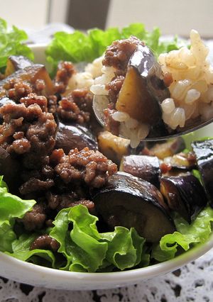 ナスとひき肉の甘辛丼-レシピのメイン写真
