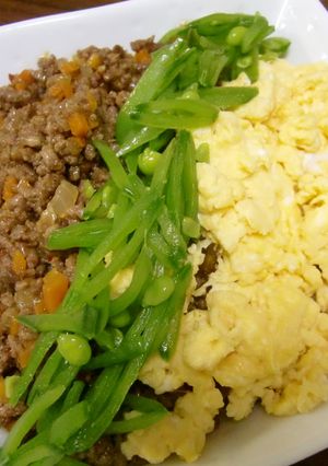 ちょっぴりピリカラ☆食欲そそる三色丼ぶり-レシピのメイン写真