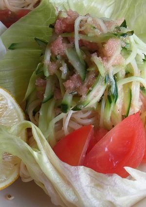 明太子スパゲティ　サラダ-レシピのメイン写真
