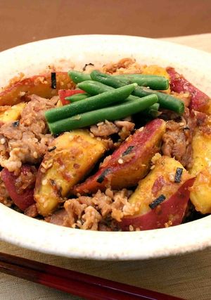 さつま芋と豚肉のかつお風味炒め-レシピのメイン写真