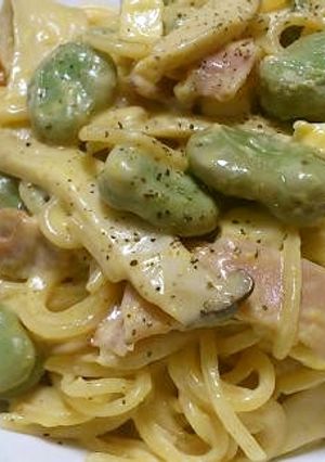 そら豆の豆乳カルボナーラ-レシピのメイン写真