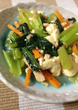 【木綿豆腐】小松菜のツナ炒め-レシピのメイン写真