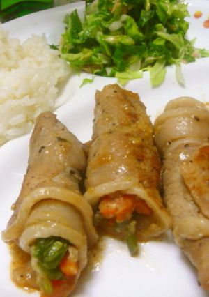 お野菜一緒に、くるくる肉巻きロール♪-レシピのメイン写真