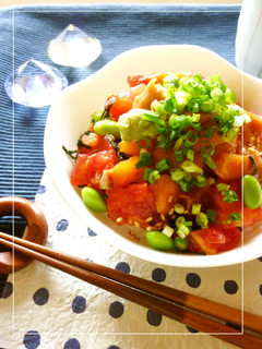 枝豆・トマトを乗せた サーモン丼。-レシピのメイン写真