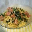 ほうれん草とスパムのスパゲティ