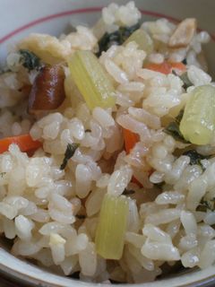 フキとフキの葉の炊き込みご飯(おこわ)-レシピのメイン写真