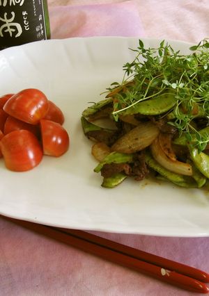 ピリ辛料理、つる豆と牛肉のコチジャン炒め-レシピのメイン写真