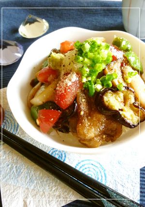 豚バラ肉とたっぷり野菜の丼。-レシピのメイン写真