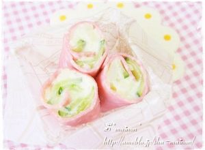 ハムカップdeくるポテサラ巻き＊キャラ弁-レシピのメイン写真