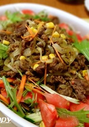 スパイシーカレー牛肉onミックスサラダ-レシピのメイン写真