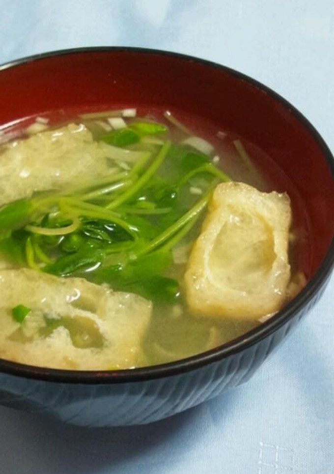 簡単お味噌汁☆豆苗とみょうがと油揚げ-レシピのメイン写真