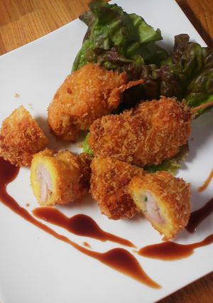 ネギ塩麹とかつぶし梅肉のはさみ一口串カツ-レシピのメイン写真