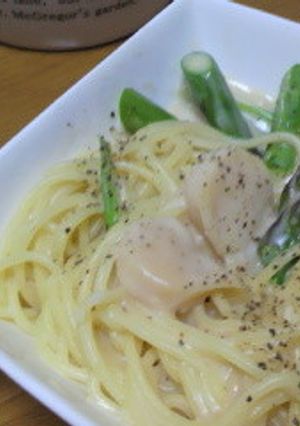 ホタテとアスパラのクリームパスタ-レシピのメイン写真