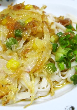 野菜のかき揚げ付きウメェ～ぶっかけうどん-レシピのメイン写真