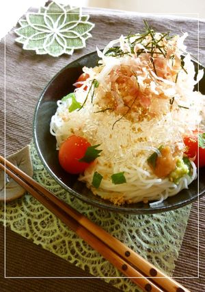 プチプチ食感♥　トマト梅ワサビ素麺-レシピのメイン写真