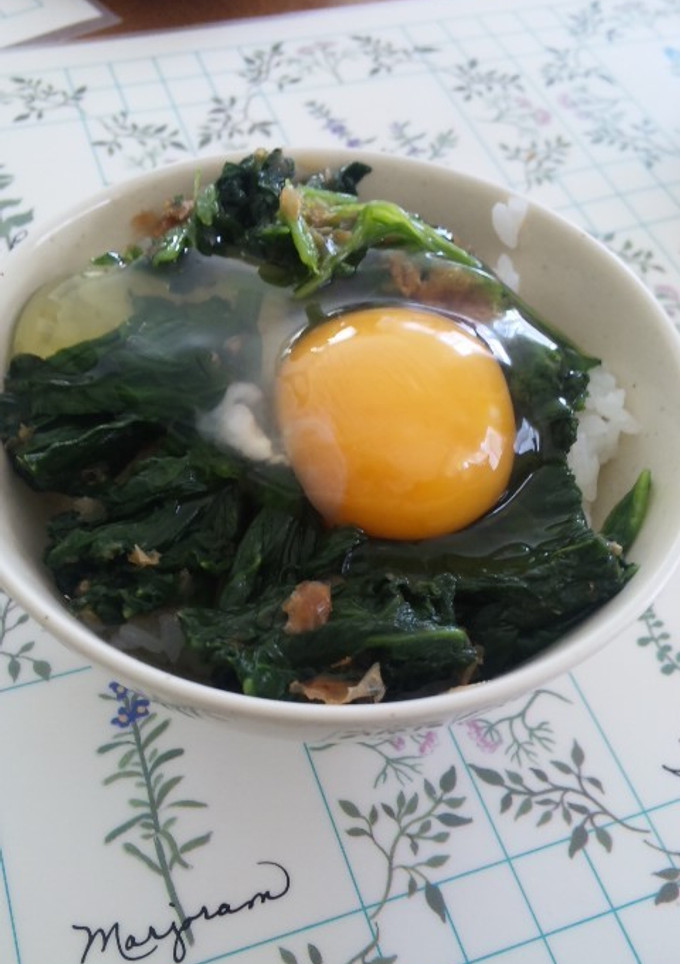 ほうれん草のおひたしの卵かけご飯-レシピのメイン写真