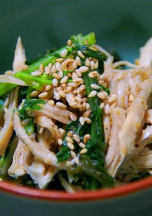 ♥からし菜と鶏ささみの中華ごまあえ♥-レシピのメイン写真