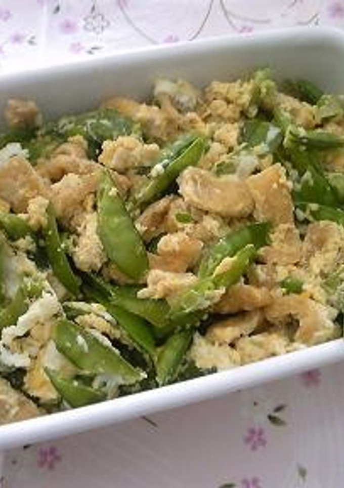 きぬさやと油揚げの卵とじ-レシピのメイン写真