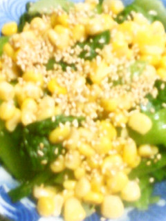 チンゲン菜コーンの生姜胡麻めんつゆ浸し-レシピのメイン写真