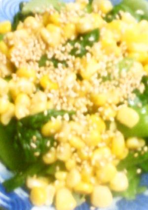チンゲン菜コーンの生姜胡麻めんつゆ浸し-レシピのメイン写真