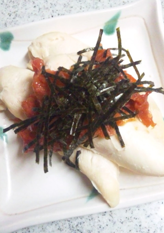 鶏肉ささみの酒蒸し★梅のりのせ-レシピのメイン写真