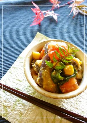 茄子とトマトと椎茸の辛子酢味噌和え-レシピのメイン写真