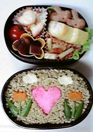 キャラ弁　お花とハート❤-レシピのメイン写真