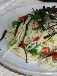 ツナと梅と水菜の和風パスタ-レシピのメイン写真