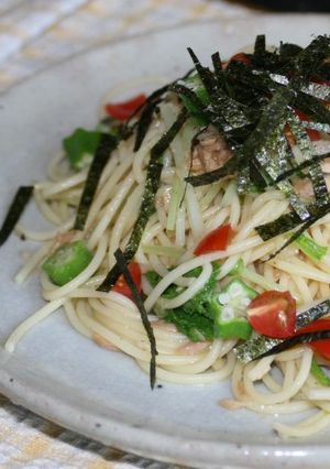 ツナと梅と水菜の和風パスタ-レシピのメイン写真