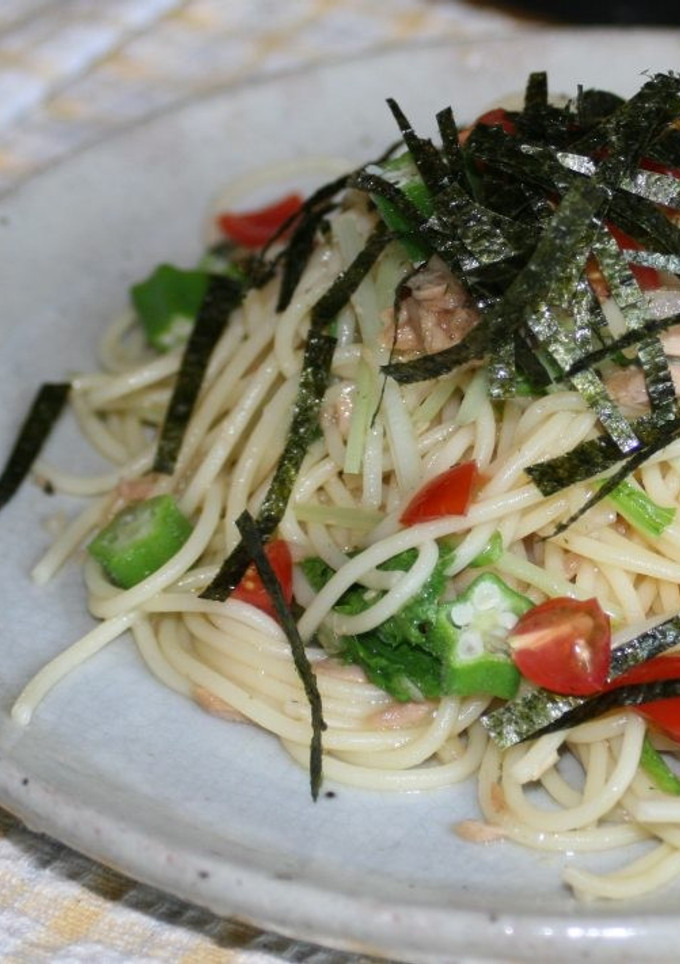 ツナと梅と水菜の和風パスタ-レシピのメイン写真
