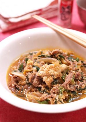 韓国風:牛肉とたっぷり葱の卵とじ-レシピのメイン写真