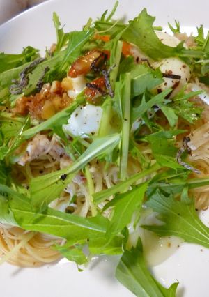 美食同源♪ほたてと水菜の冷製カッペリーニ-レシピのメイン写真