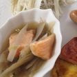 サーモンとゴボウの柳川風