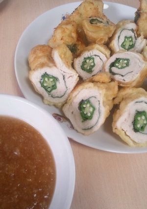 チキンのオクラ巻き天のおろしソース-レシピのメイン写真