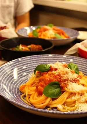 バジルとモッツァーレラチーズのトマトスパ-レシピのメイン写真