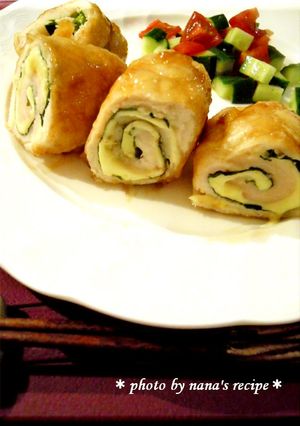 麺つゆで簡単★鶏ささみのチーズ梅大葉巻き-レシピのメイン写真
