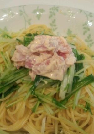 休日ﾗﾝﾁ♪ﾍﾞｰｺﾝﾏﾖと水菜ﾊﾟｽﾀ-レシピのメイン写真